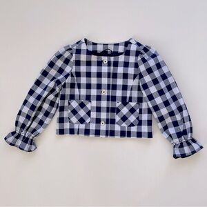 Janie and Jack Girls Navy Blue White Gingham Cropped Blazer Jacket Size 4, NWT